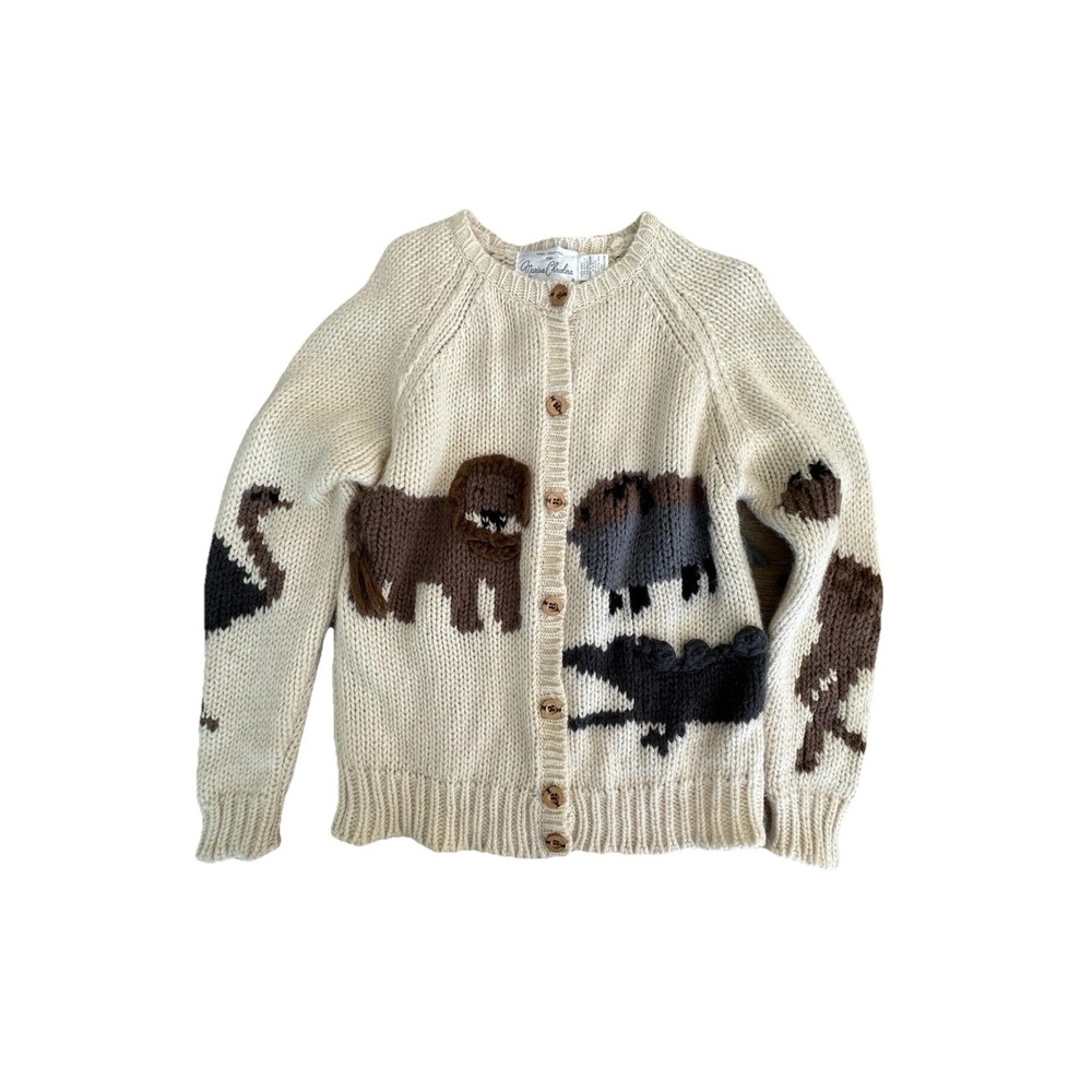 VTG Marisa Christina 100% Wool Animal Cardigan Sweater Sz M (measured)